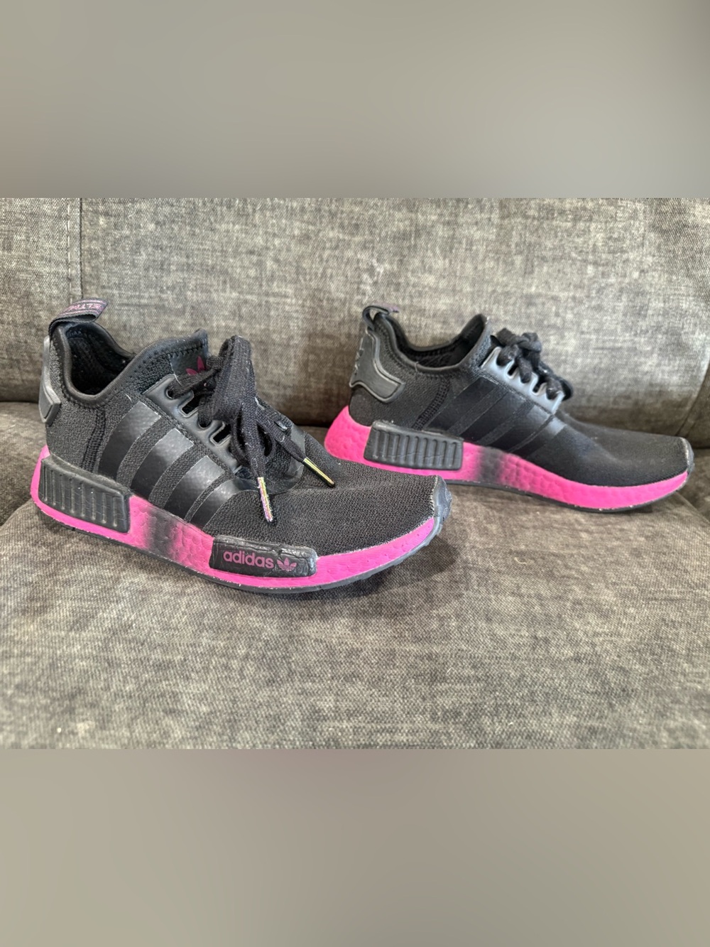 adidas Kids Black Sneakers with Pink Midsole